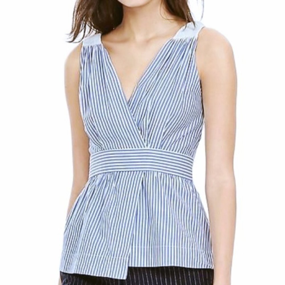 Banana Republic Blue and White Striped Sleeveless Wrap-Style Top